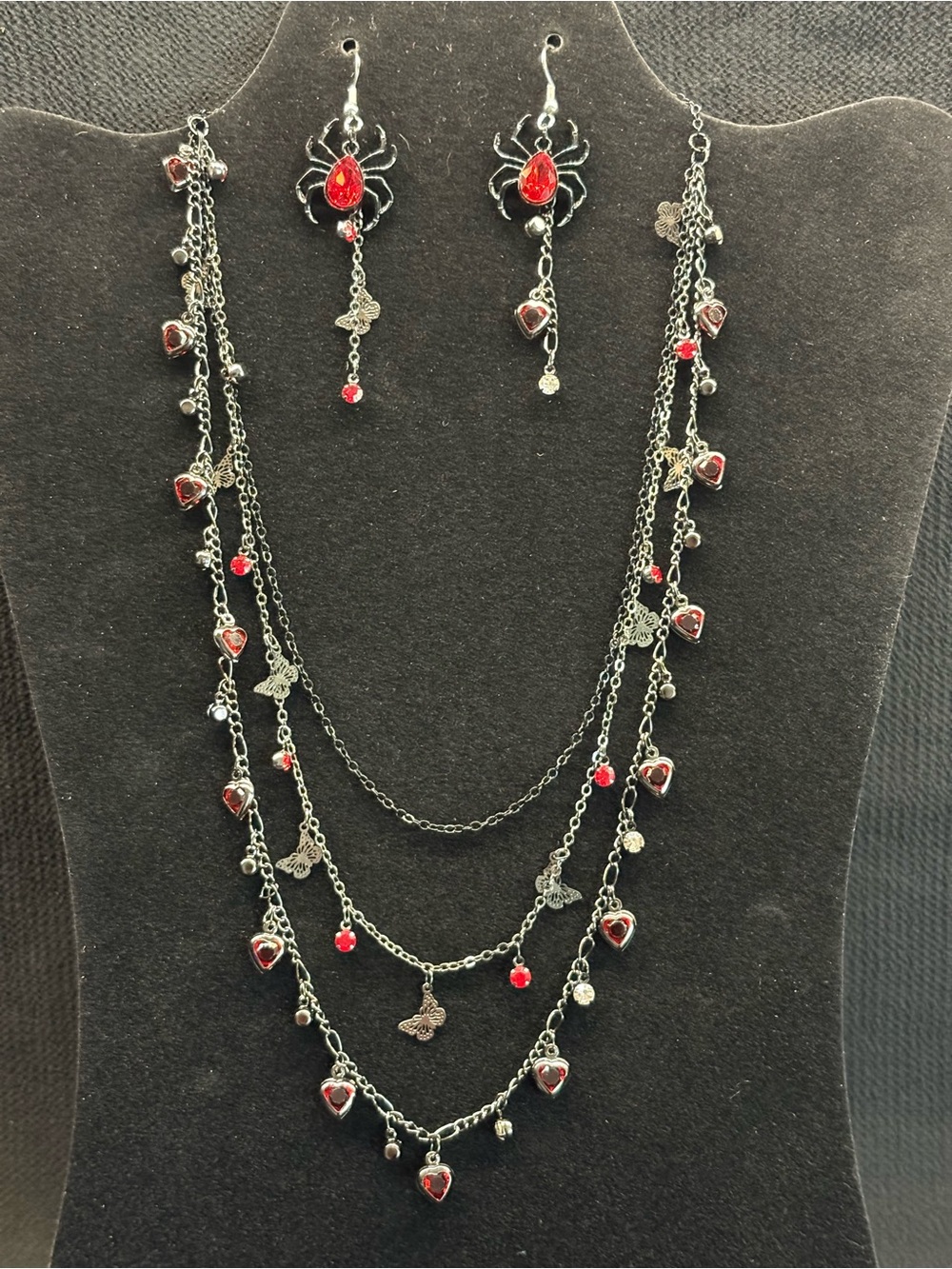 Handmade Gothic Layered Necklace & Spider Earrings Set